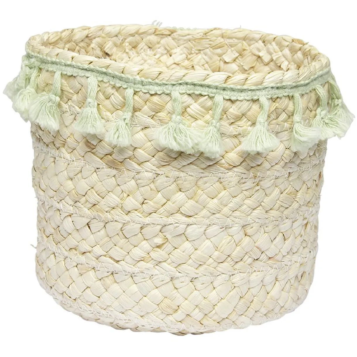Rangement|Gifi Panière ronde en jonc naturel avec pompons vert Ø19 cm