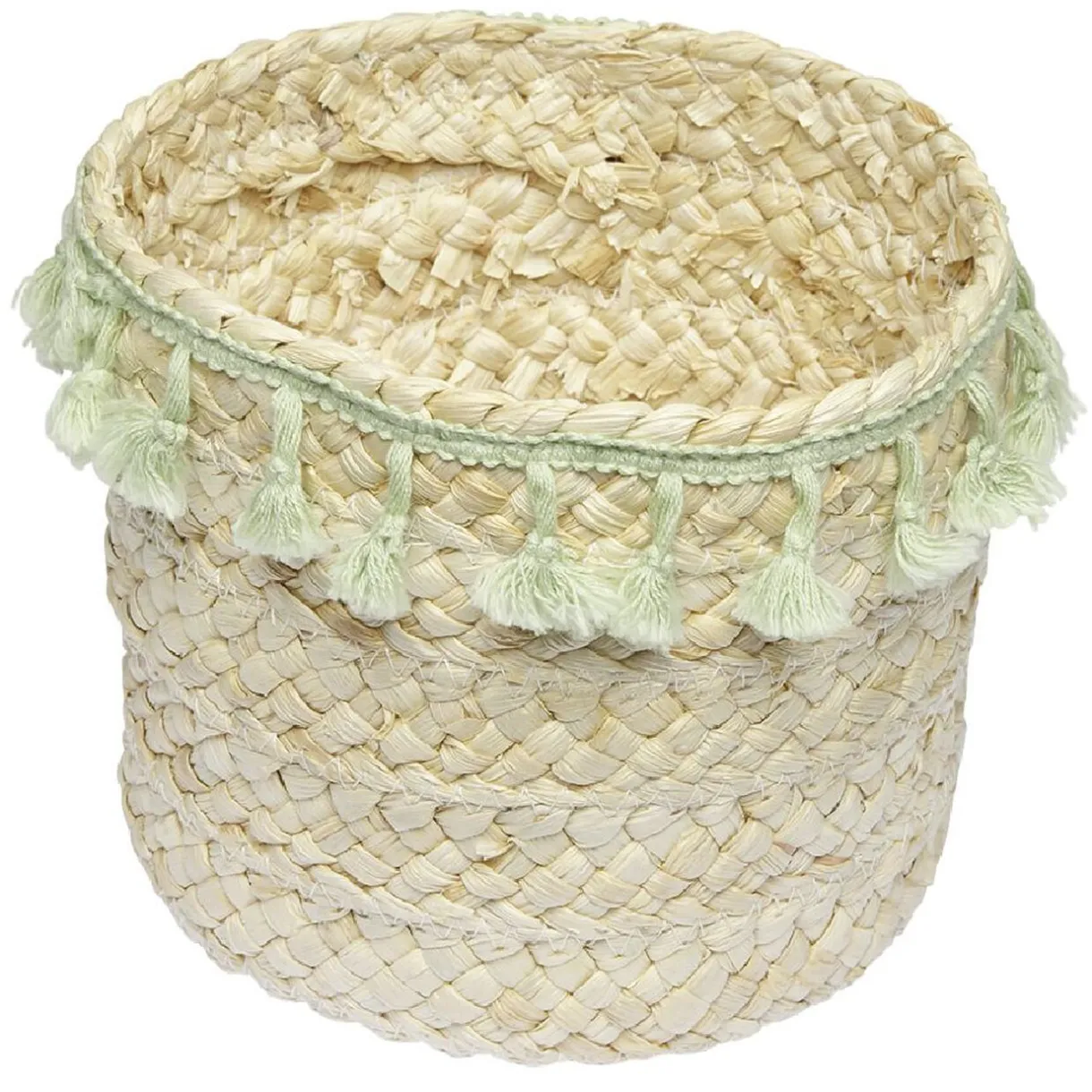 Rangement|Gifi Panière ronde en jonc naturel avec pompons vert Ø19 cm