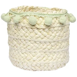 Rangement|Gifi Panière ronde en jonc naturel avec pompons vert Ø16 cm
