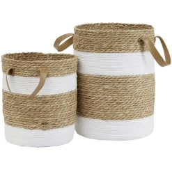 Rangement|Gifi Panière ronde en jute naturel bandes blanches Ø25xH30 cm - LENA