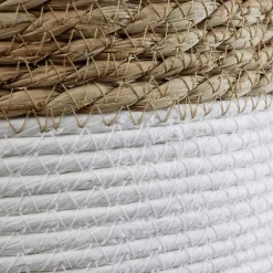Rangement|Gifi Panière ronde en jute naturel bandes blanches Ø25xH30 cm - LENA