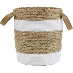 Rangement|Gifi Panière ronde en jute naturel bandes blanches Ø25xH30 cm - LENA
