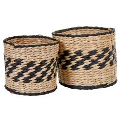 Rangement|Gifi Panière ronde en osier tressé bicolore noir naturel x2