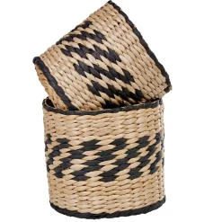 Rangement|Gifi Panière ronde en osier tressé bicolore noir naturel x2