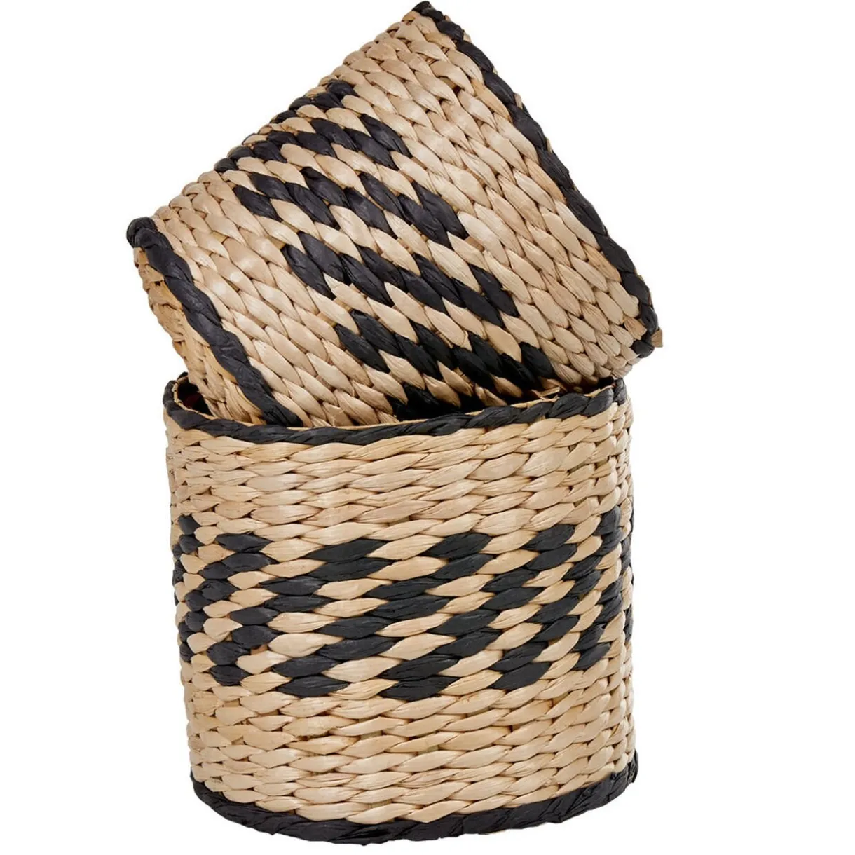 Rangement|Gifi Panière ronde en osier tressé bicolore noir naturel x2