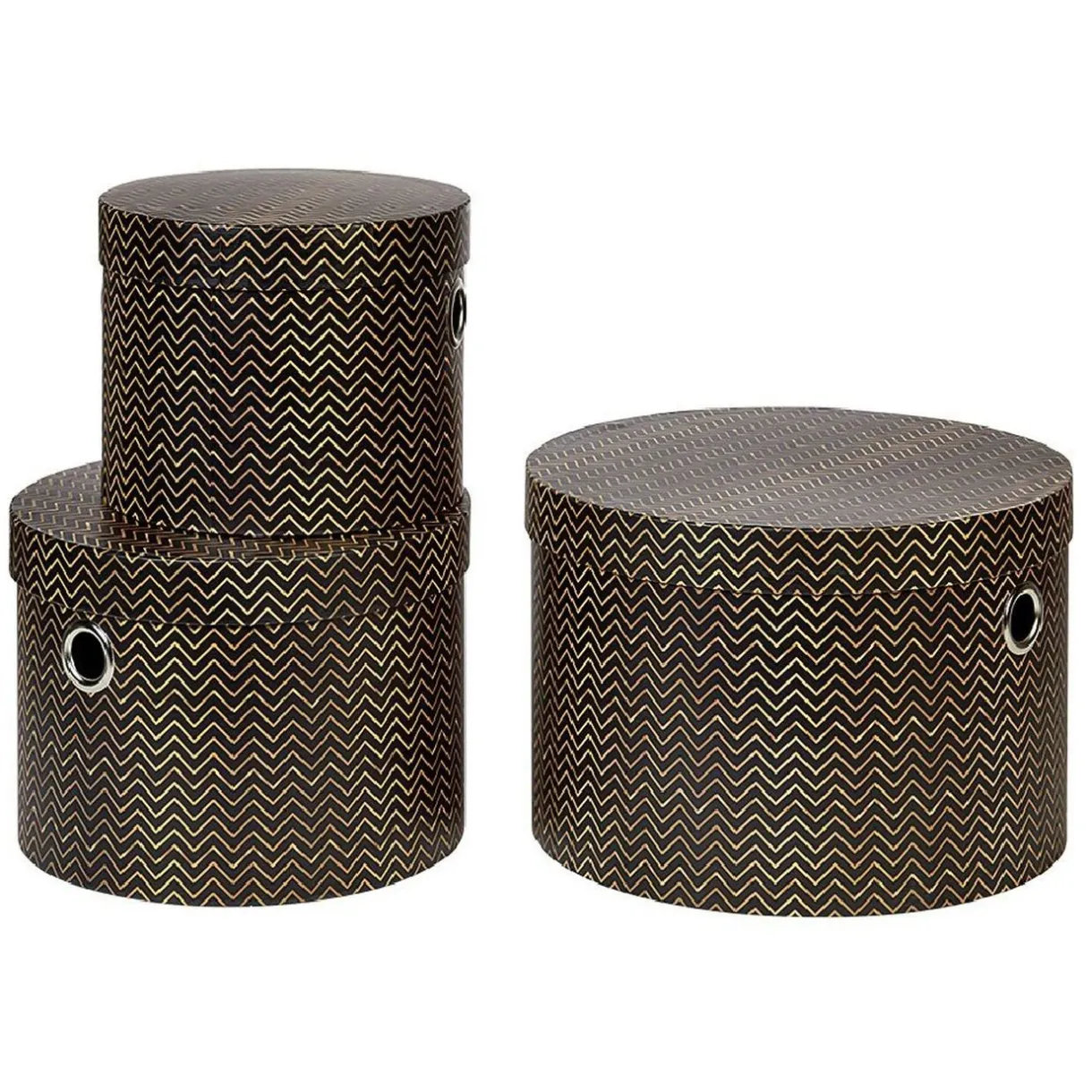 Rangement|Gifi Panière ronde marron motif zig zag doré x 3