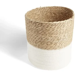 Rangement|Gifi Panière tressée bi-matière coton et jacynthe blanc et naturel Ø27xH24cm