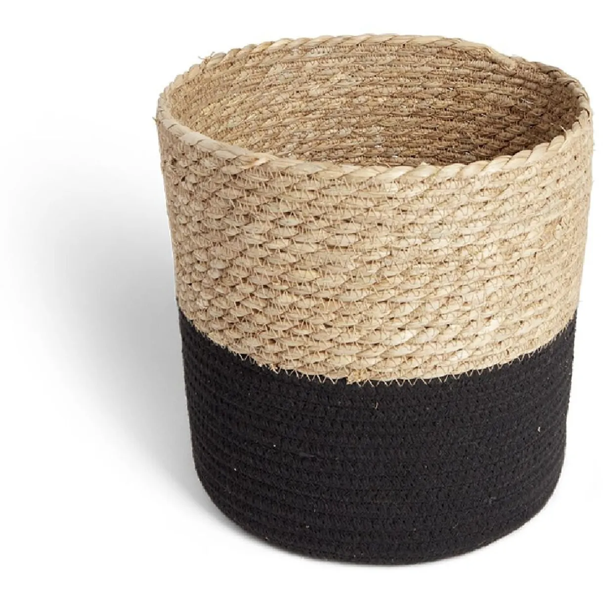 Rangement|Gifi Panière tressée bi-matière coton et jacynthe noir et naturel Ø27xH24cm