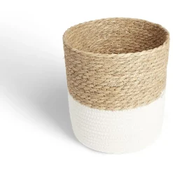 Rangement|Gifi Panière tressée bi-matière coton et jacynthe blanc et naturel Ø24xH24cm