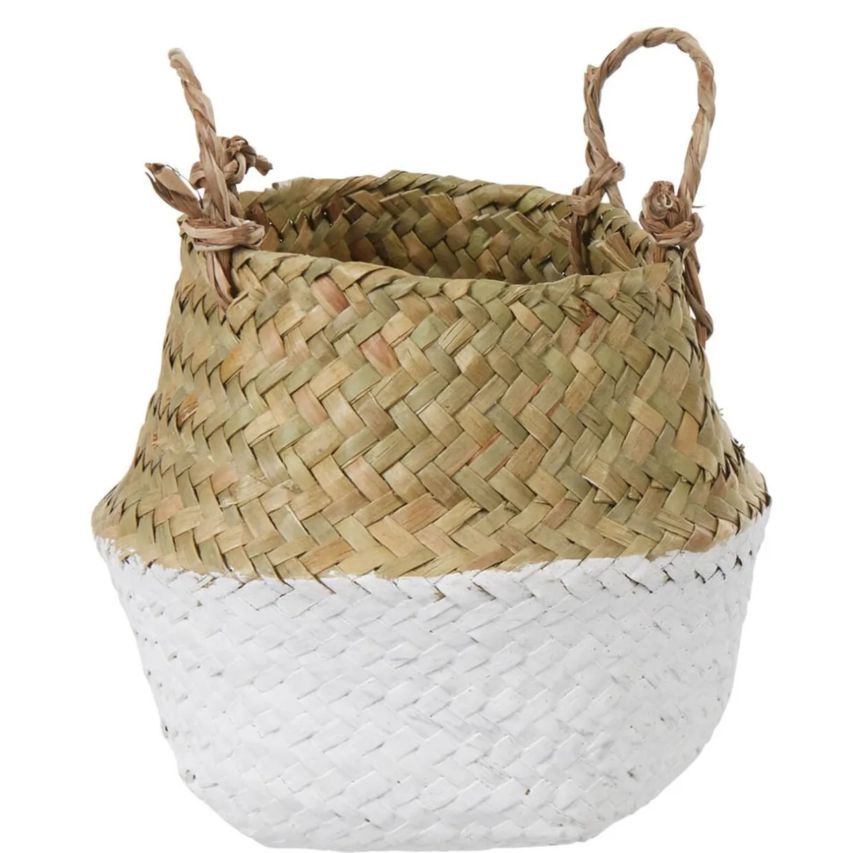 Rangement|Gifi Panière tressée jonc de mer bicolore blanc naturel