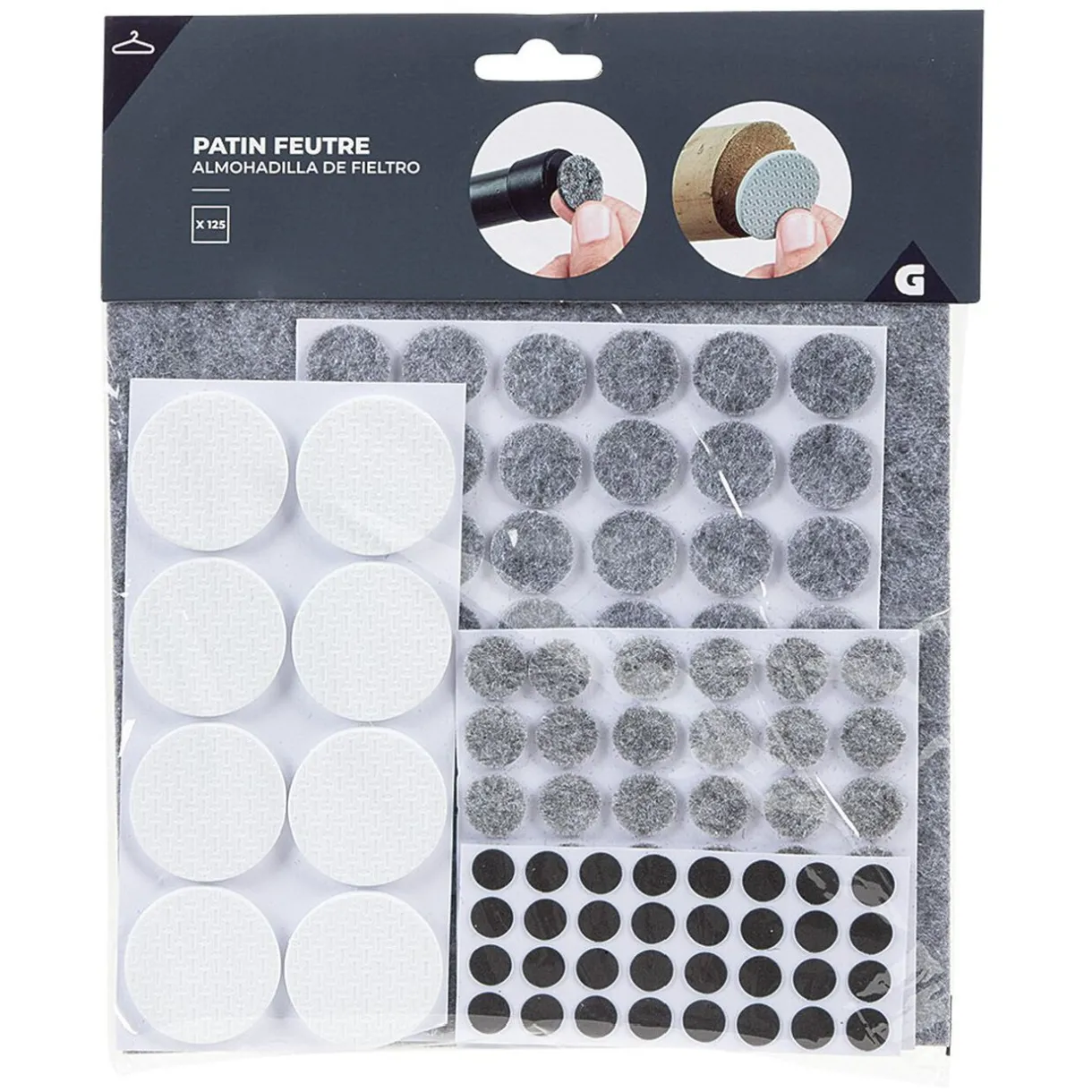 Gifi Patin adhésif en feutre blanc gris noir x125