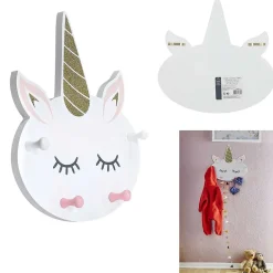 Rangement|Gifi Patère licorne 4 crochets blanc rose doré