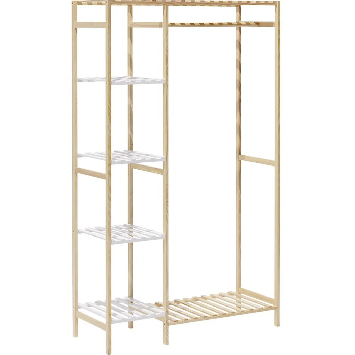 Rangement|Gifi Penderie et étagères en pin couleur bois et blanc