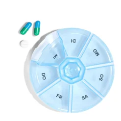 Rangement|Gifi Pilulier 1 semaine 7 compartiments rond plastique bleu Ø8,5cm