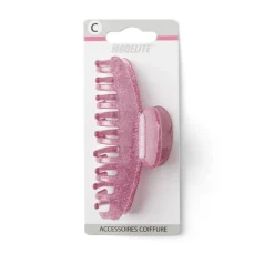 Discount Gifi Pince à cheveux à paillettes plastique rose 10cm