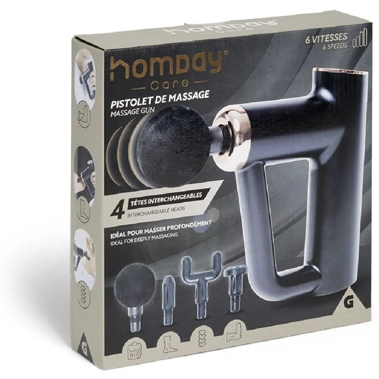 Sale Gifi Pistolet de massage 4 têtes interchangeables et 6 vitesses