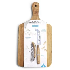 Planche de présentation avec couteau et tire-bouchon acacia 37x19cm^Gifi Outlet