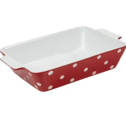 Plat à four rectangulaire rouge à pois blancs^Gifi Discount