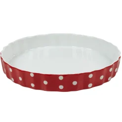 Plat à four rond rouge à pois blancs^Gifi Online