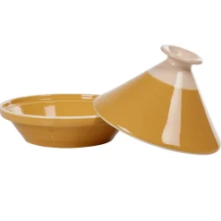 Plat à tajine en faïence jaune moutarde et blanc ivoire^Gifi Clearance