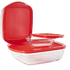 Plat en verre transparent Ôcuisine avec couvercle rouge x3^Gifi Best