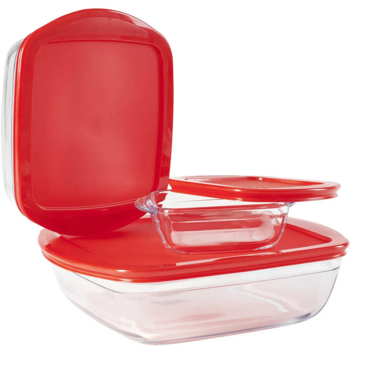 Plat en verre transparent Ôcuisine avec couvercle rouge x3^Gifi Best