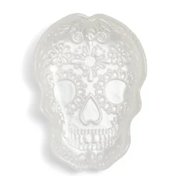 Plat Halloween tête de mort mexicaine en verre blanc 15x11xH2cm^Gifi New