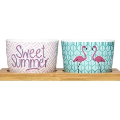 Plateau + 2 coupelles apéritif motif flamant rose^Gifi Online