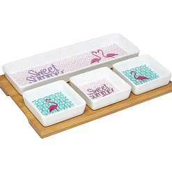 Plateau + 4 coupelles motif flamant rose^Gifi Outlet