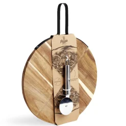 Plateau à pizza en bois avec roulette en acier^Gifi