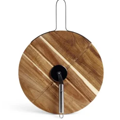 Plateau à pizza en bois avec roulette en acier^Gifi