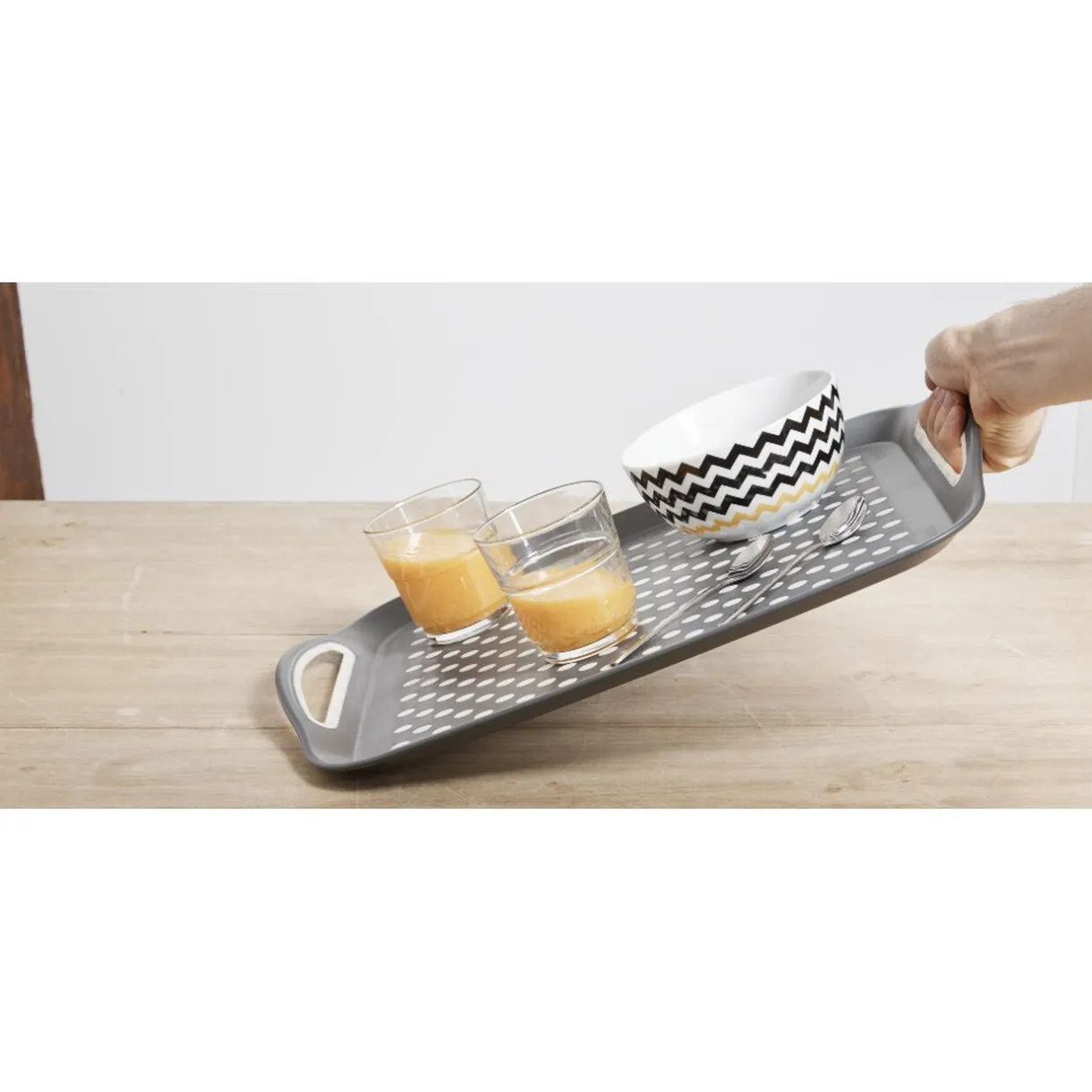 Plateau antidérapant avec poignées gris et blanc^Gifi Discount