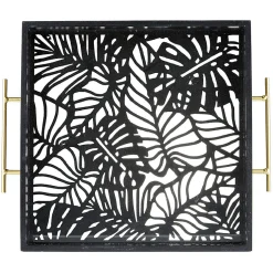 Plateau avec motif tropicaux découpe et fond en verre^Gifi Clearance