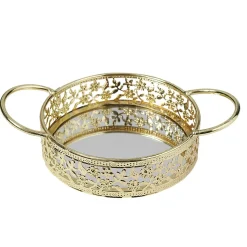Plateau déco dorée fond en verre avec poignées^Gifi Hot