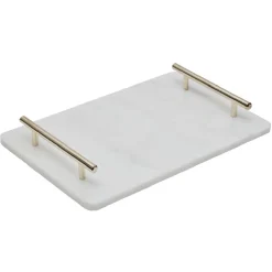 Plateau de service en marbre blanc avec anses doré^Gifi