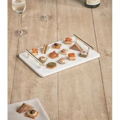 Plateau de service en marbre blanc avec anses doré^Gifi