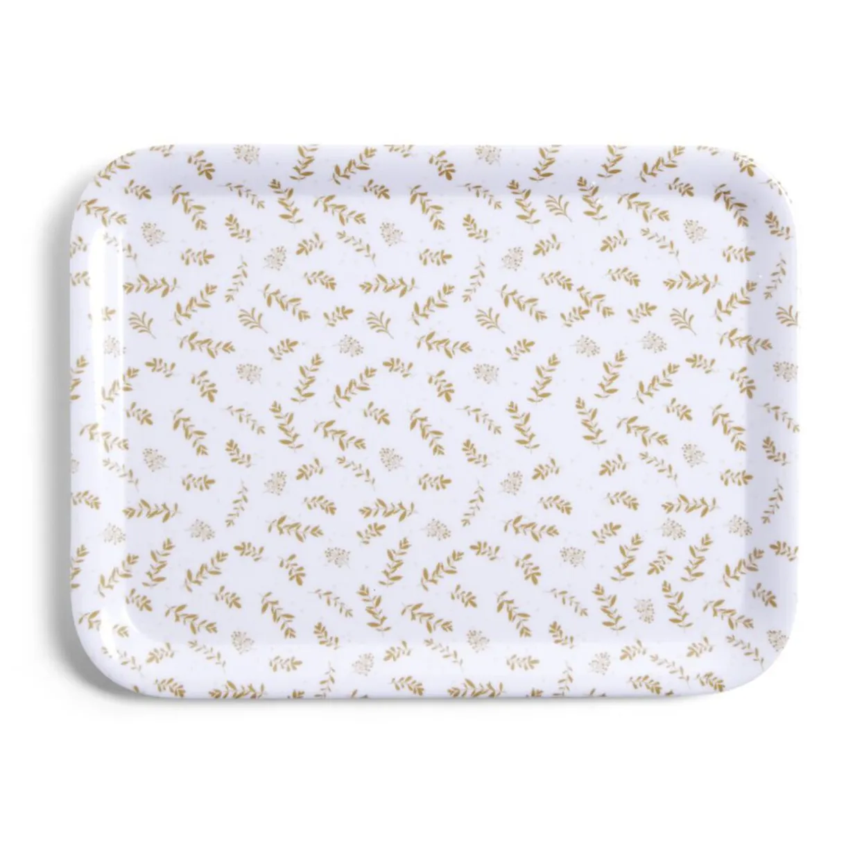 Plateau de service rectangulaire mélaminé blanc motif feuillage doré 21x28cm^Gifi Sale