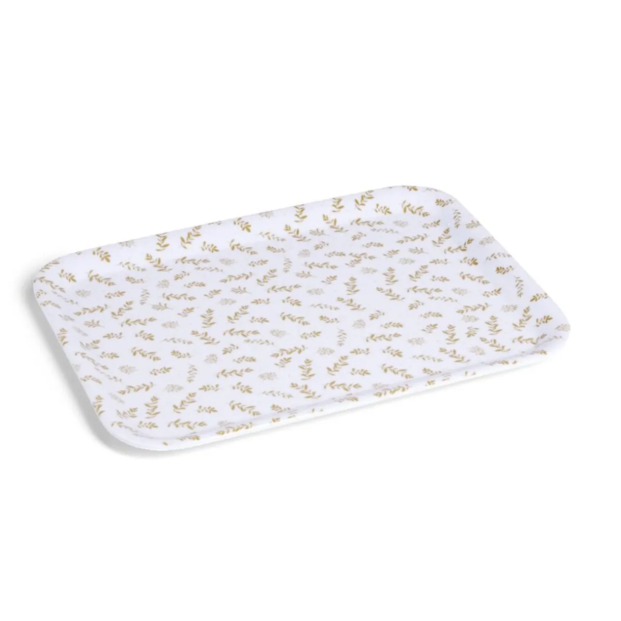 Plateau de service rectangulaire mélaminé blanc motif feuillage doré 21x28cm^Gifi Sale