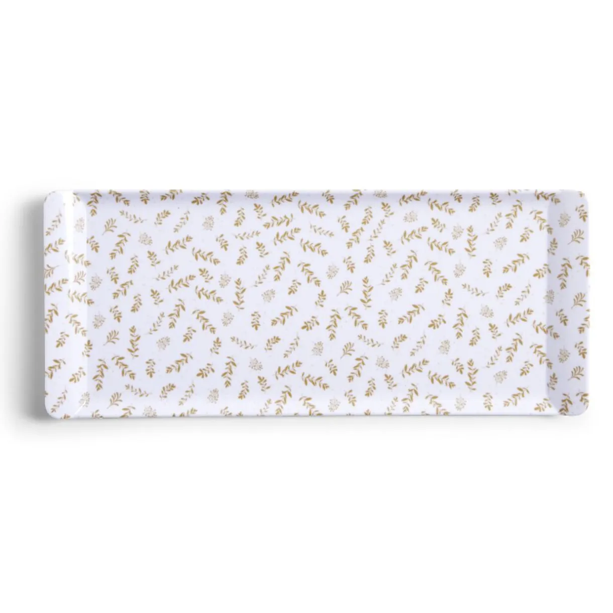 Plateau de service rectangulaire mélaminé blanc motif feuillage doré 18x37,5cm^Gifi New