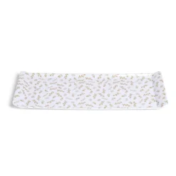 Plateau de service rectangulaire mélaminé blanc motif feuillage doré 18x37,5cm^Gifi New