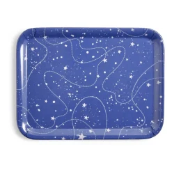 Plateau de service rectangulaire mélaminé bleu motif astral 21,7x28,7cm^Gifi New
