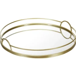 Plateau miroir rond contour métal doré^Gifi