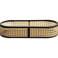 Plateau ovale cannage rotin naturel noir^Gifi