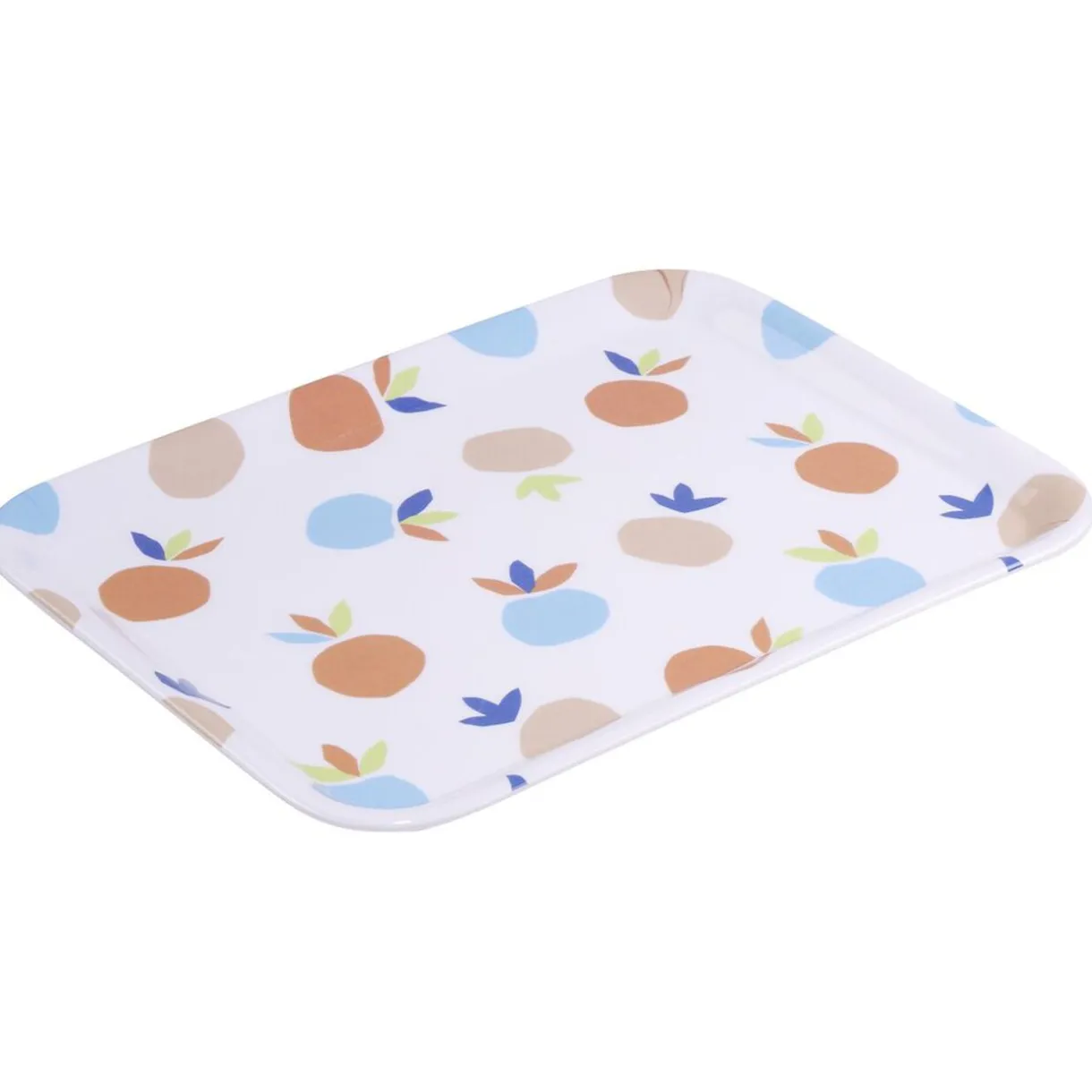 Plateau rectangulaire blanc motif fruit orange bleu plastique 29x22cm^Gifi