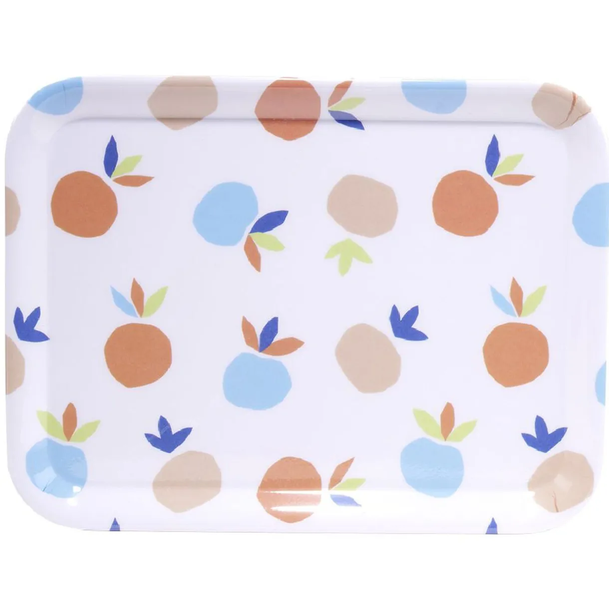 Plateau rectangulaire blanc motif fruit orange bleu plastique 29x22cm^Gifi