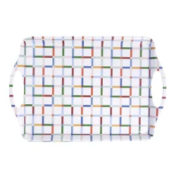 Plateau rectangulaire blanc motifs carreaux multicolores 34x50,5cm^Gifi Outlet