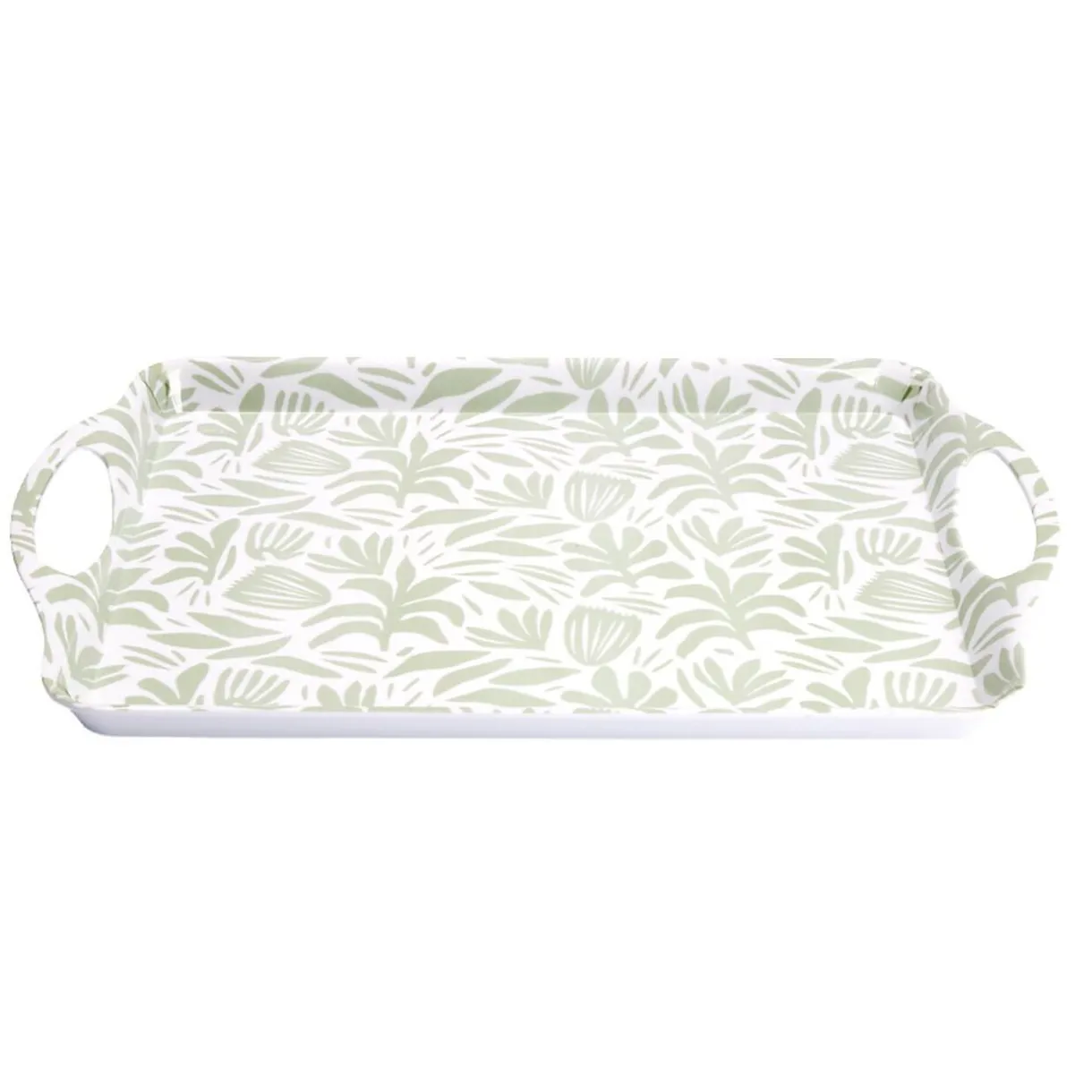 Plateau rectangulaire blanc motif feuillage vert sauge 34x50,5cm^Gifi Best