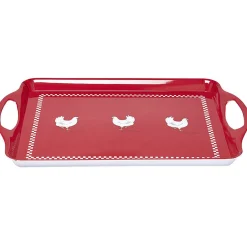 Plateau rectangulaire design poule mélaminé rouge et blanc^Gifi Discount