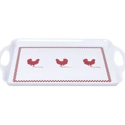 Plateau rectangulaire design poule mélaminé rouge et blanc^Gifi Discount
