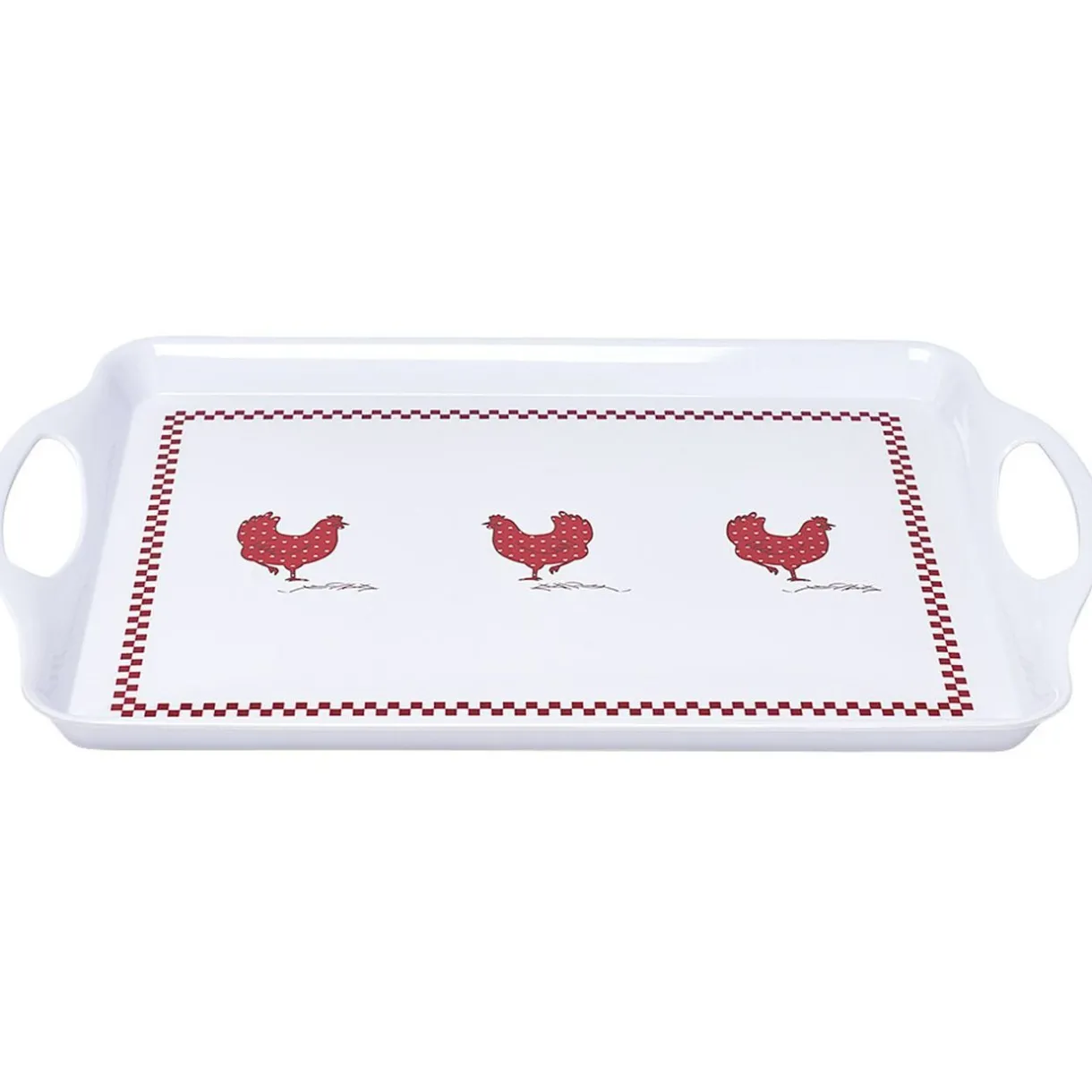 Plateau rectangulaire design poule mélaminé rouge et blanc^Gifi Discount